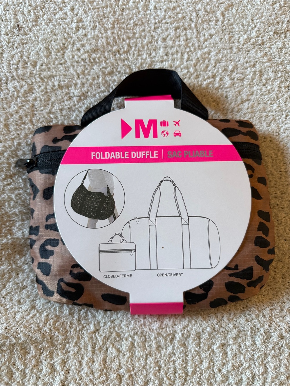NWT Foldable Leopard Print Duffle Bag